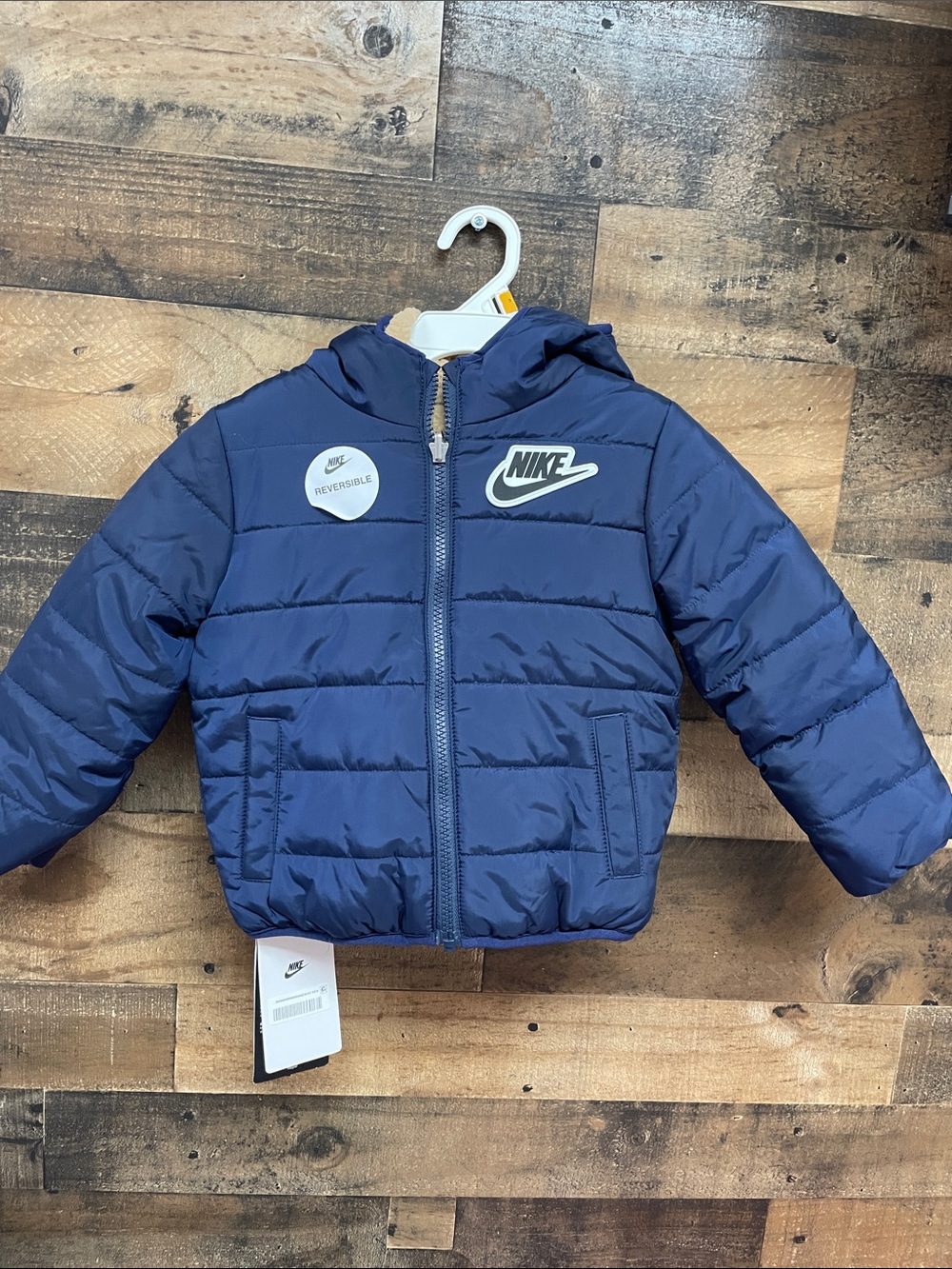 Nike Navy Hooded Puffer Jacket with Logo
